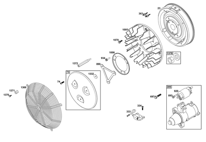 Flywheel, Ignition, And Starter Group Diagram and Parts List for 61H277-0107-E1 400000 - 699999 Briggs and Stratton Engine